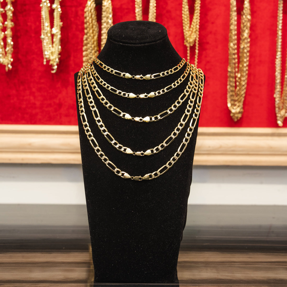 14KT Gold Chain Solid Figaro Yellow Diamond Cut 6mm