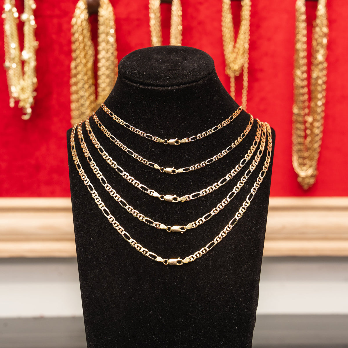 14KT Gold Chain Solid Tri Tone Figaro Mariner Diamond Cut 4mm