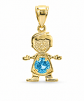 14KT Gold Charm Boy with Turquoise CZ Stone Belly and Plain Bell