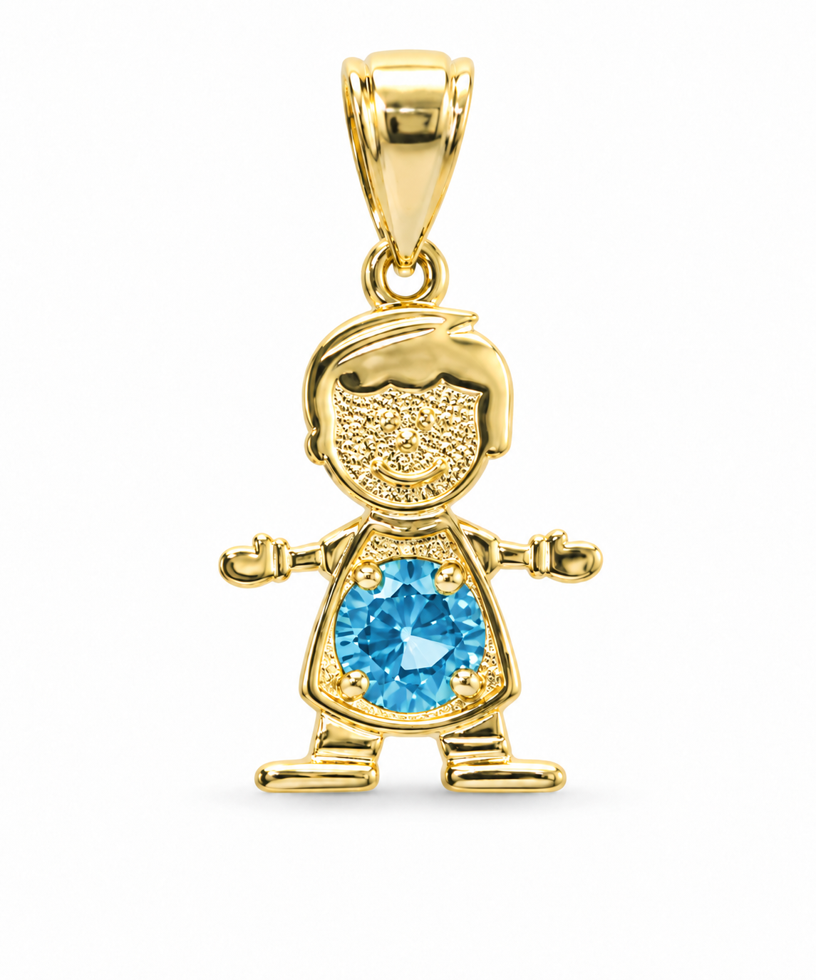 14KT Gold Charm Boy with Turquoise CZ Stone Belly and Plain Bell