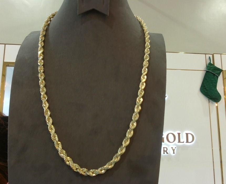 10KT Gold Hollow Rope Necklace 24" 6mm