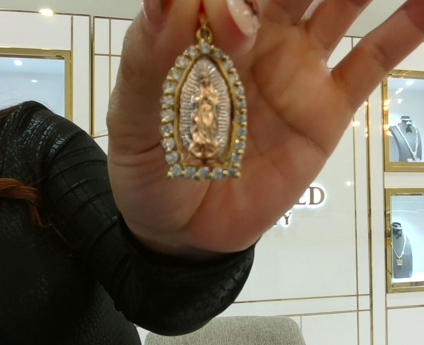 10KT Gold Virgen Maria w/CZ Dia Pendant