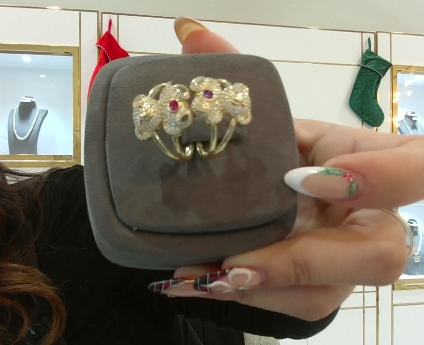 14KT Gold Teddy Bear w/CZ Dia Ring
