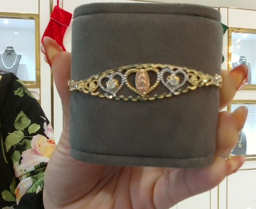 14KT Gold Tri Color Virgin Mary Heart Bracelet