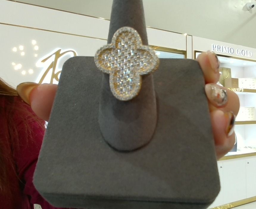 14KT Gold CZ Diamonds Cross Ring #9.5