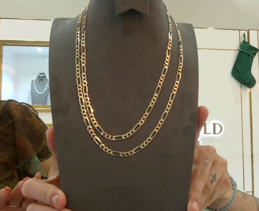 14KT Gold Tri Color FIGARO Necklace 20" 5mm