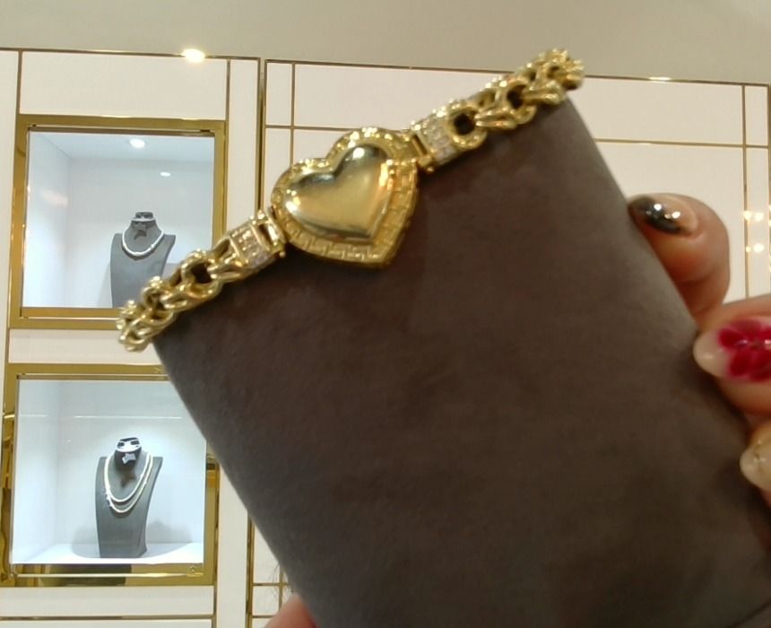 10k Gold Heart Chino Link Bracelet 8"