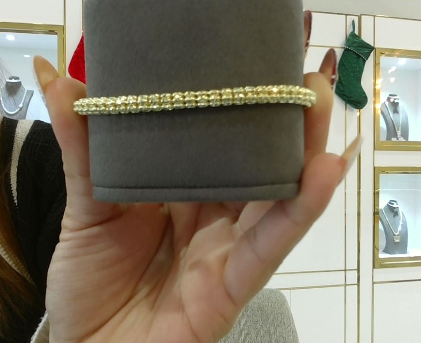 14KT Gold Diamond Cut Iced Chain Bracelet 8.5"