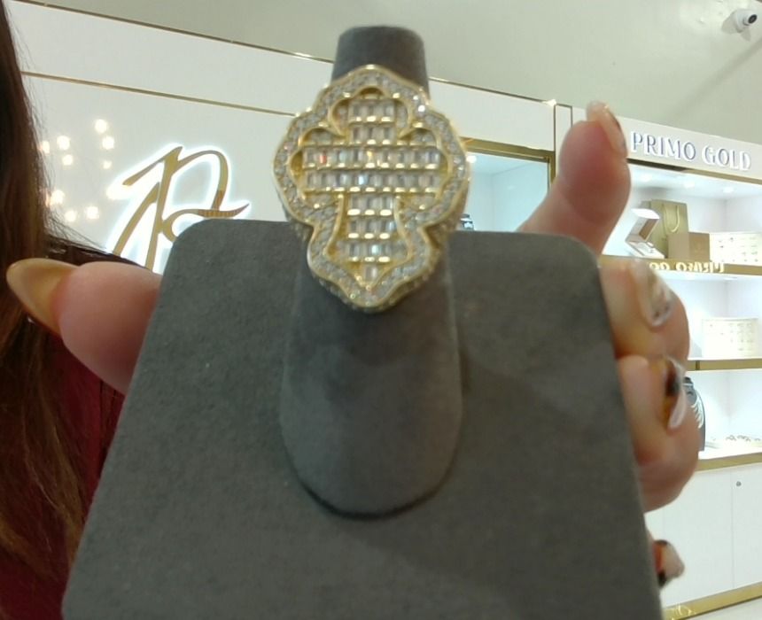 14kt Gold CZ Baguette Cross Ring #7.5