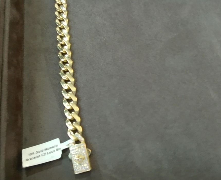 10K Gold Monaco Bracelet CZ Lock 8in