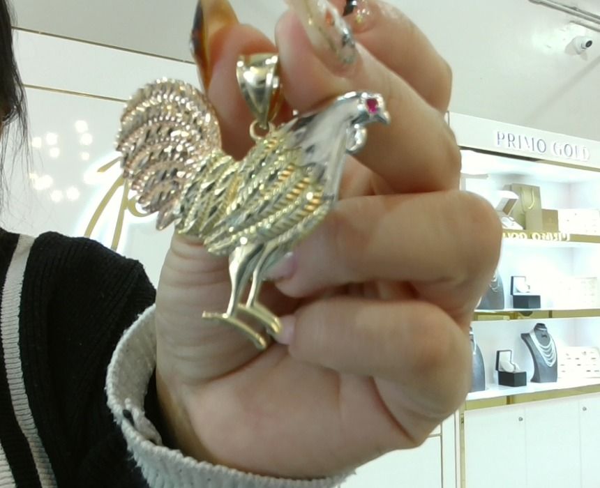 14KT Gold Tri Color Rooster Pendant