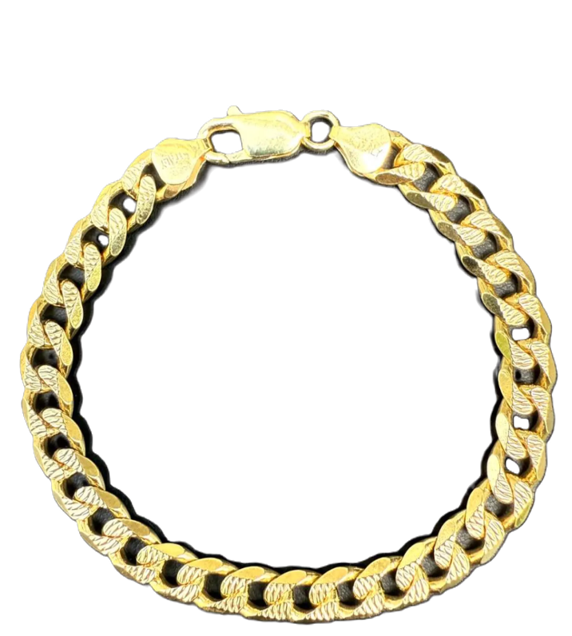 14KT Gold Bracelet Solid Curb Yellow Diamond Cut 7mm